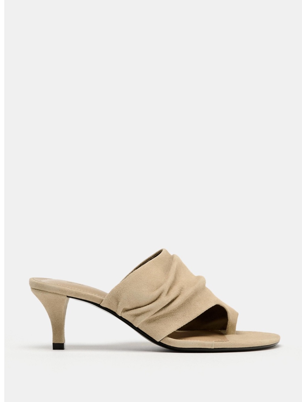 Zara Beige Ruched Open-Toe Slide Heel